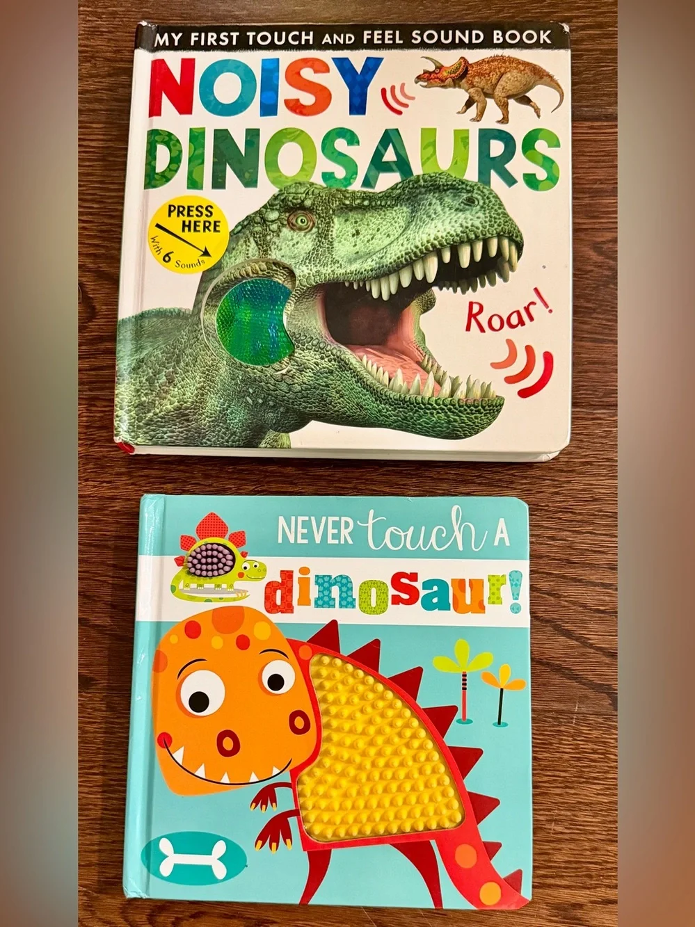 Toddler Dinosaur Sensory Book Lot Noisy Dinosaurs & Never Touch A Dinosaur
